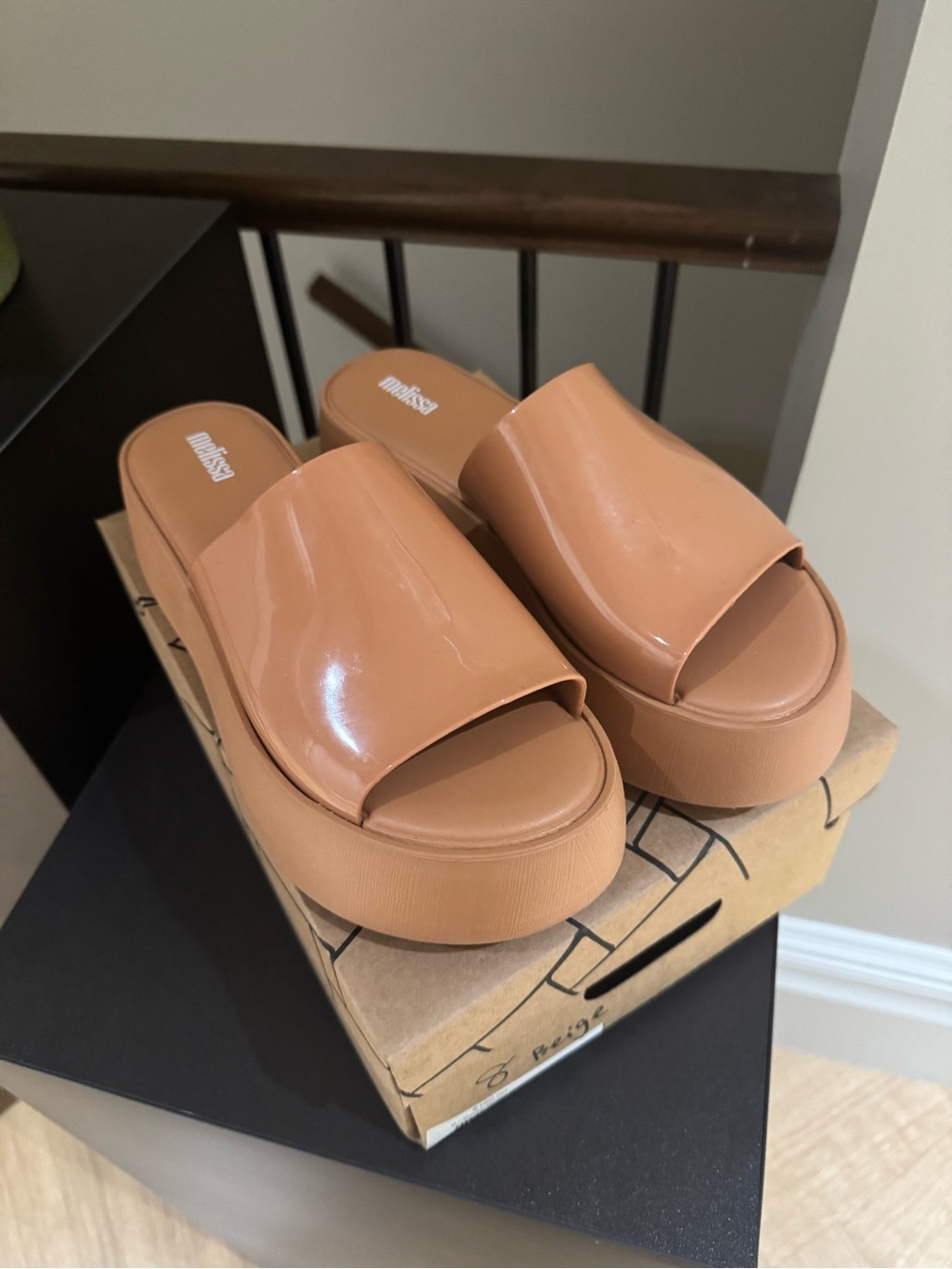 Melissa Platform Slide Mules in Tan